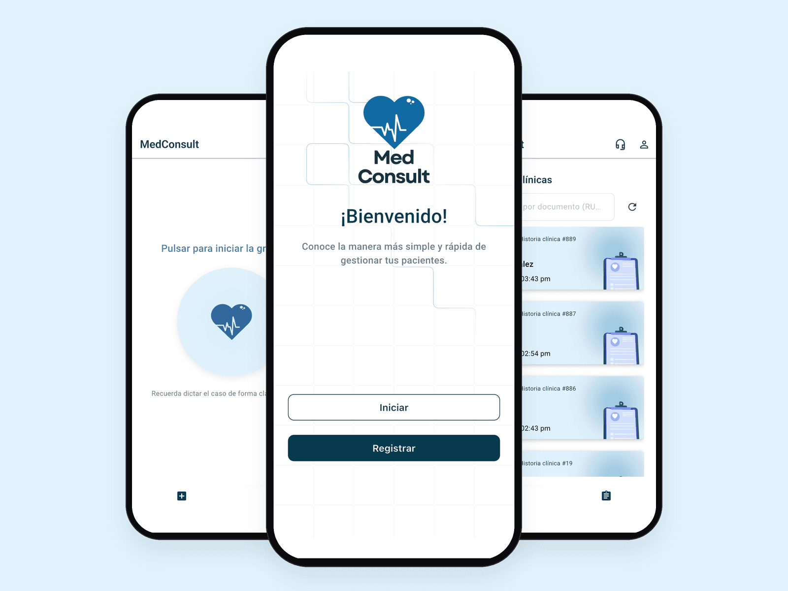 App MedConsult en tres pantallas