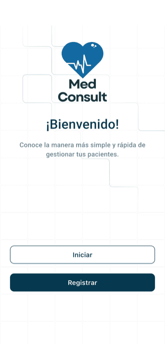 MedConsult, pantalla de bienvenida